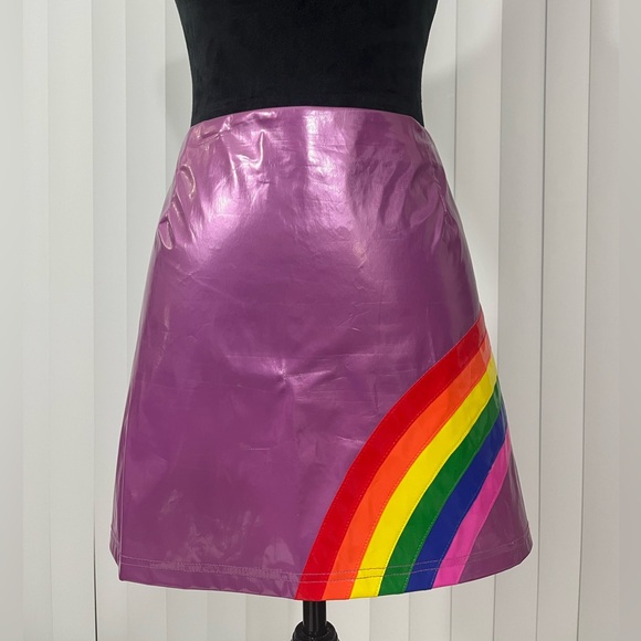 dELiA*s Dresses & Skirts - DELIAS Rainbow Magic Metallic PVC Mini Skirt Back Zip Purple Size Large